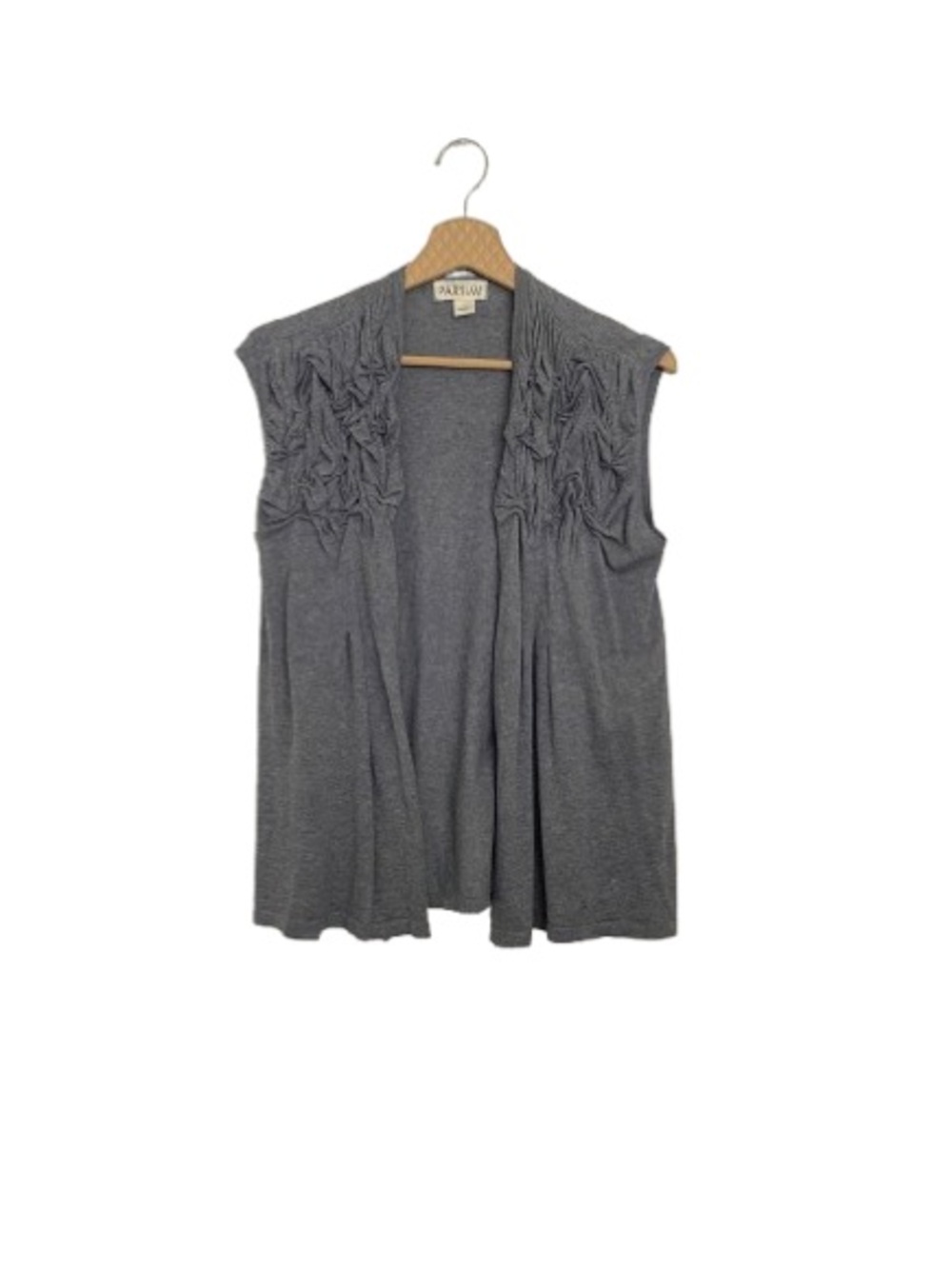 Partimi Anthropologie Gray Ruffle-Trim Open-Front Vest - Size L